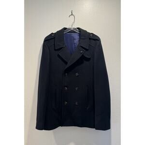 Ted Baker Men’s Size 7 Wool Blend Navy Blue Wool Coat Lined Double Breasted